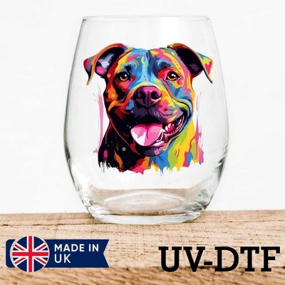 Bunter Pitbull Hund 8 Stück UV DTF Aufkleber - Glas Laptop Becher Tasse kq510
