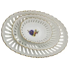 MINT - MPM Reine Handarbeit Germany Reticulated 3 Oval Bowls 24K Gold Edge