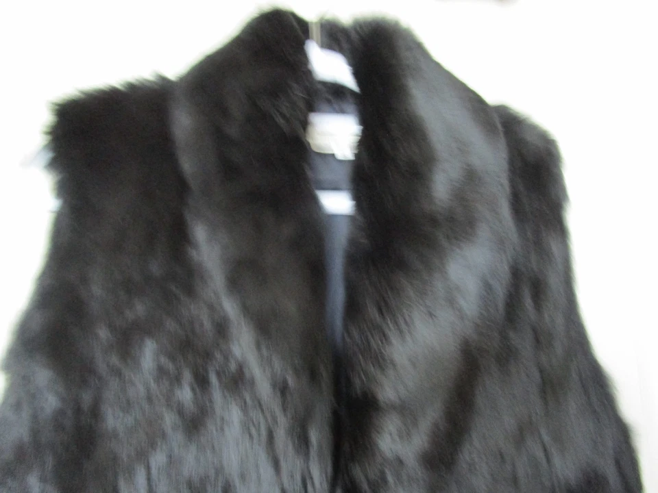Vintage Black Rabbit Fur Shawl Collar Vest Satin Lining Size S - Image 2 of 4