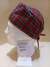 Plaid red Christmas/Winter NC Men's Skull/Chemo Surgical Scrub Hat/Cap