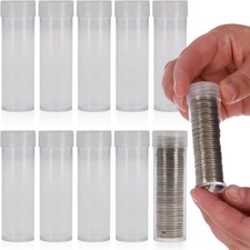 Coin Tubes for US Nickels 10ct, Durable Plastic Holders with Airtight Lids