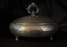 Vintage Crosby Silver Plated Divided Dish w/ Glass Liner & Cover - 7.5" Diameter