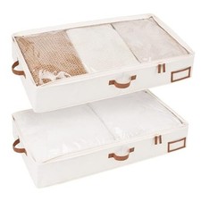 Under Bed Storage Containers with Handles and Label Holder, Large Ivory White