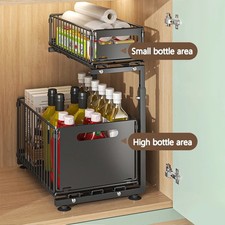 2-Tier Pull Out Basket Under Sink Kitchen Cupboard Organiser Drawer Storage Rack
