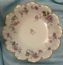 Antique Haviland Limoges Scalloped Gold Rim Pink Roses Bowl