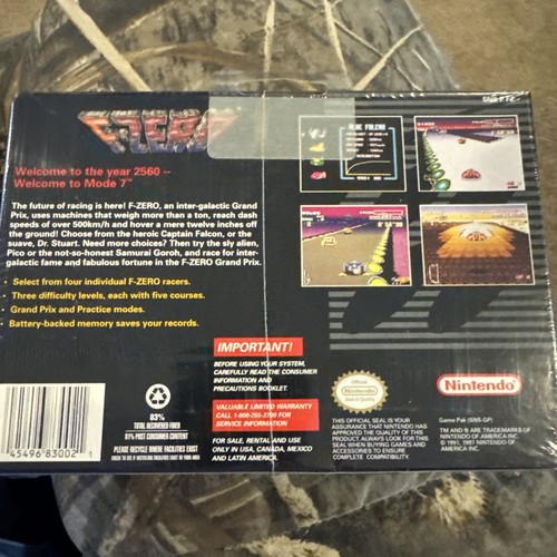 F-Zero Super Nintendo SNES - Brand New / Factory Sealed VIDEO GAME - Picture 8 of 14
