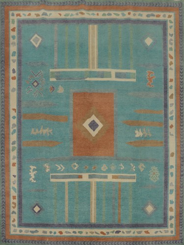 Vegetable Dye Wool Gabbe Turkish Handmade Square Rug 8x8 ft for Living Room - Picture 1 of 12