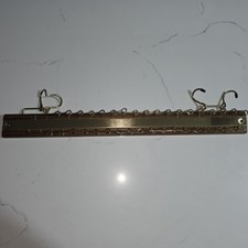vintage Wood and Brass Wall Mounted Tie Hook Rack 20 Hooks 19Inch