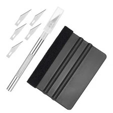 1set Vinyl Squeegee Felt Edge Fabric Scraper with Craft Knife, Black