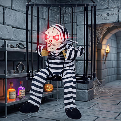 Halloween Decor with Sensor, Scary Skeleton in Cage for Haunted House | Hallowee
