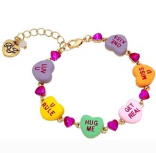 NWT BETSEY JOHNSON Valentine Conversation Heart Candy Crystal Gold Tone Bracelet