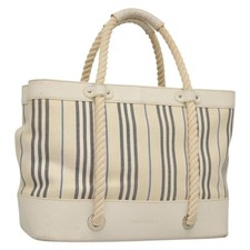 BURBERRY Hand Bag Canvas Leather Ivory Silver Auth 132943