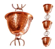  Pure Copper Hammered Cup Rain Chain Extension, 3 ft 3 Ft Rain Chain Extension