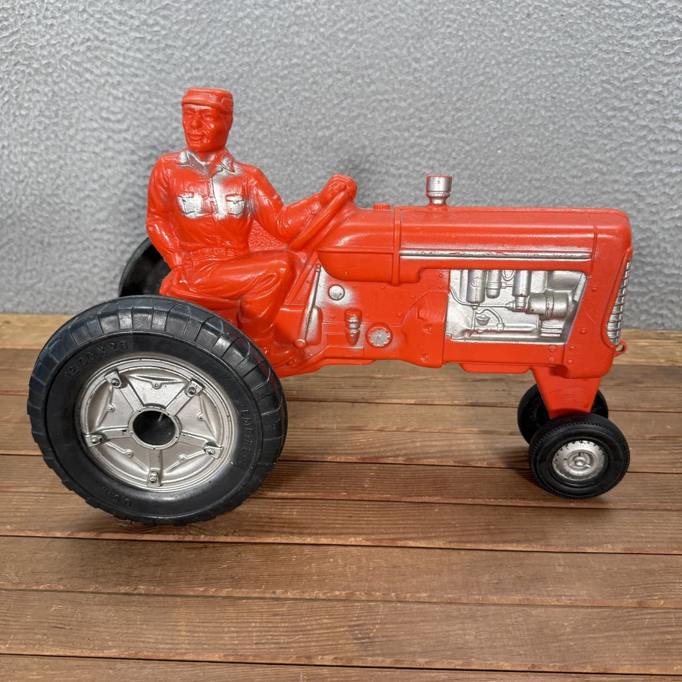 Vintage Empire Blow Mold Tractor Red Plastic Farm Toy 1970s Made In USA - Image 2 of 4