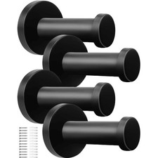 4 Crochets Muraux Ronds Noirs en Acier Inoxydable pour Cuisine et Salle de Bain