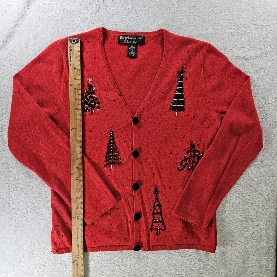 Cárdigan rojo vintage Hampshire Studio con cuentas fiesta navideña talla pequeña M Foto 4 de 4