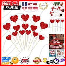 30 Pcs Heart Cupcake Toppers - Red Glitter Picks for Valentine's Day Elegance