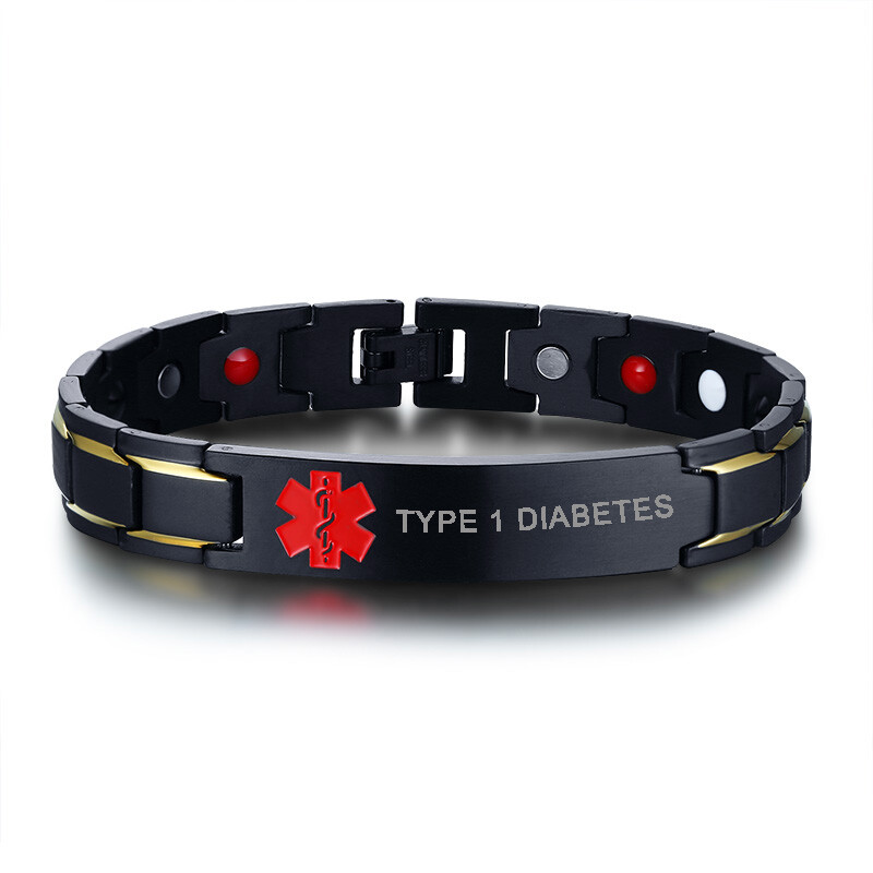 Men Medical Alert Health Therapy Bracelet Type 1 Diabetes