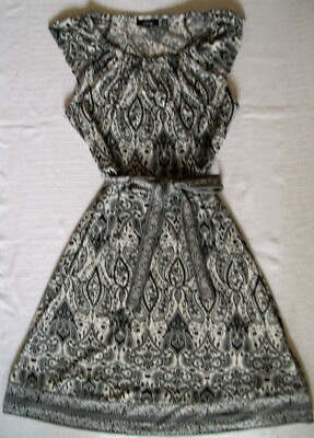Apt 9 Dress Petite S PS (Fits Like a 2/4P) Tie Belt Black White Stretch |  eBay