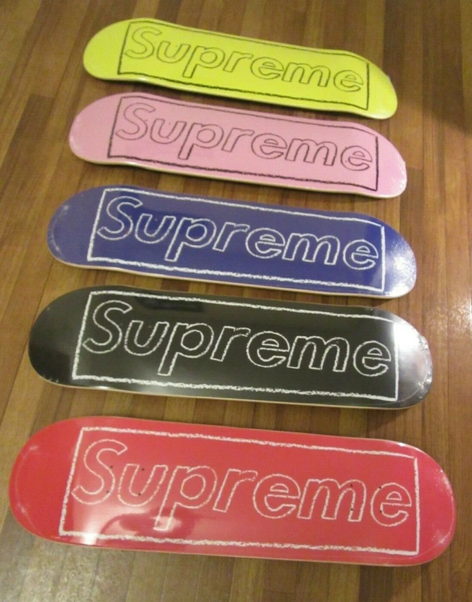 Supreme KAWS Chalk Logo Skateboard Deck Set Pink Black Yellow