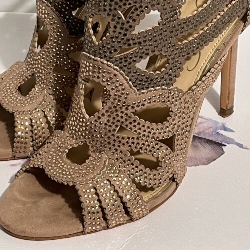 Jessica Simpson - Jessila Formal Peep-toe Stiletto Rhinestone 6 M Dark Sandbar - Picture 2 of 13