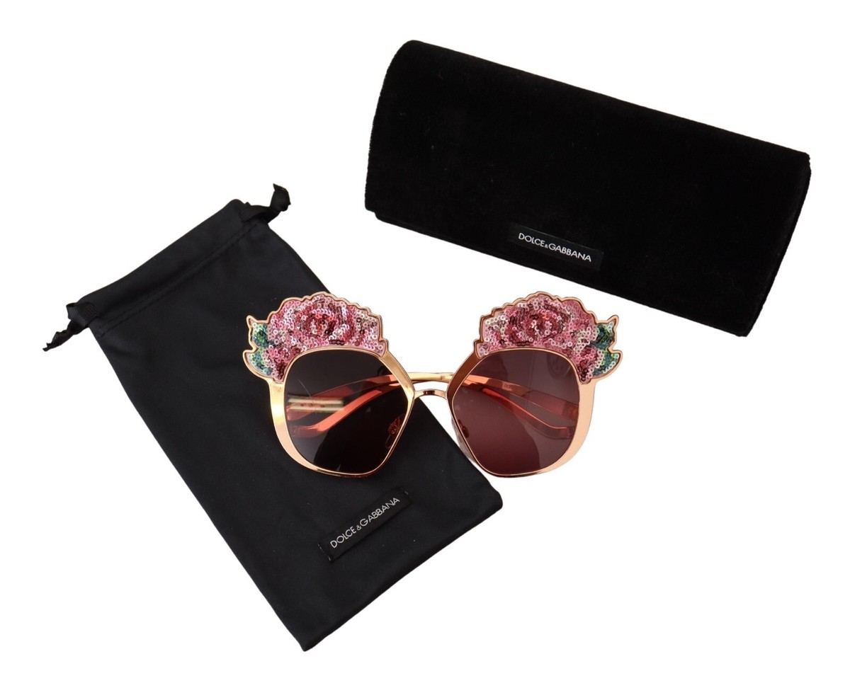 DOLCE & GABBANA Sunglasses DG2202 Pink Gold Rose Sequin Embroidery