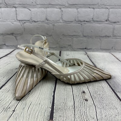 VANELI EMMEY Women  Sand Pearl Mesh Sling Back Heels Sz 6 1/2 M