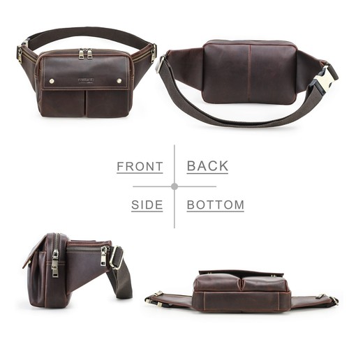 Contacts Flap Style Men's Leather Waist Bag Chest Bag Crossbody Bag For Charger - Picture 7 of 9
