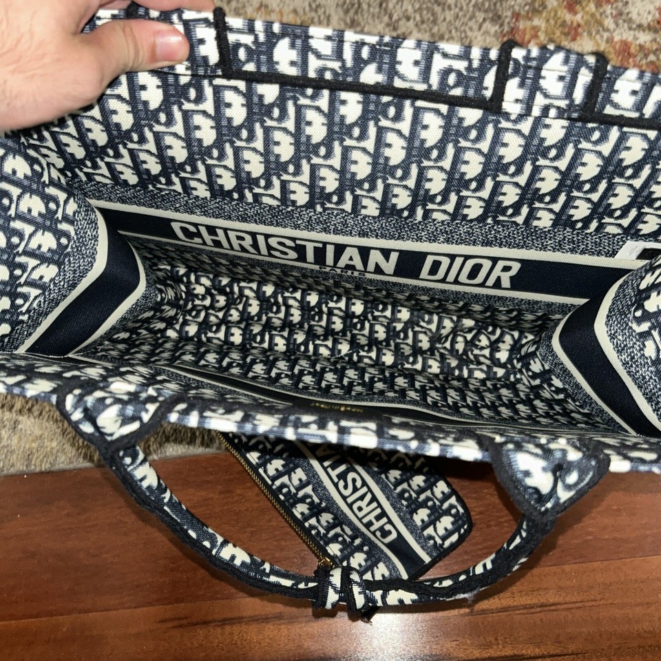 Large Christian Dior Book Tote / Blue Dior Oblique Embroidery With An