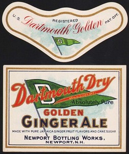 Vintage soda pop bottle label DARTMOUTH DRY GOLDEN GINGER ALE Newport NH unused