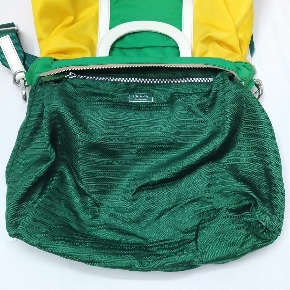 PRADA Two-Way Yellow Green Nylon Top Handle Zipper Satchel