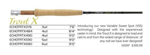 NEW ECHO TROUT X 590-4 9' #5 WEIGHT FLY ROD--FREE $80 LINE! - Picture 3 of 4