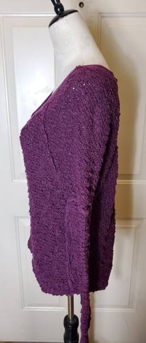 FREE PEOPLE Purple Textured Open Knit V-Neck Raglan Songbird Sweater Sz.XS - Picture 4 of 11