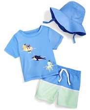 First Impressions Baby Boys Floatie Friends Swim Shirt, Shorts and Hat, 3