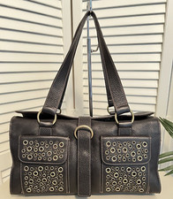 Furla Brown Pebbled Leather Grommet Satchel