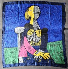 Colorful Abstract Art Picasso Scarf Seated Woman 33" x 33"