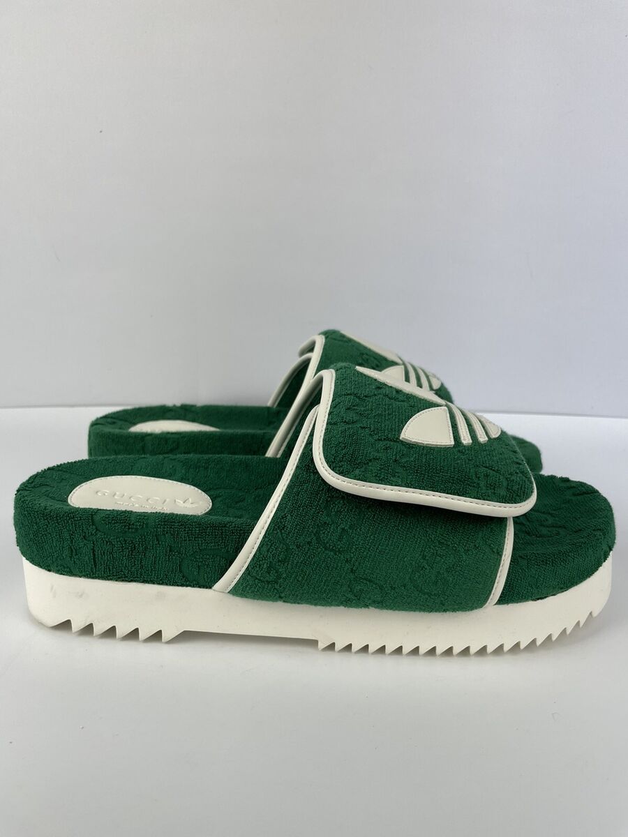 Adidas x Gucci GG Platform Slides Sandals Green Terry Cloth Adidas x Gucci GG Platform Slides Sandals Green Terry Cloth