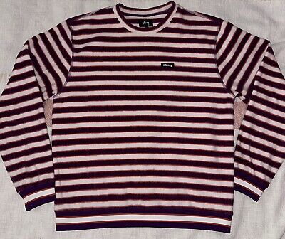 Stussy Striped Polar Fleece Crew Neck Men's Large Berry Mini Stussy Striped Polar Fleece Crew Neck Men's Large Berry Mini