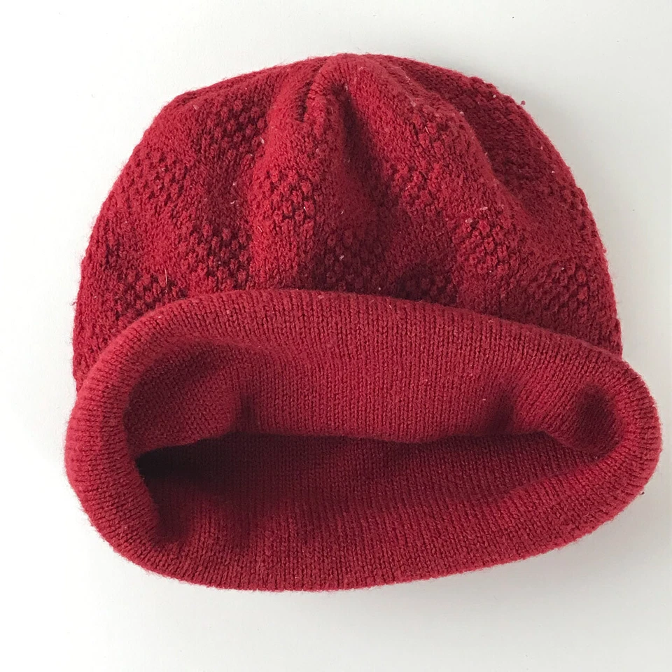 Vintage DCI Red Knit Checkered Pattern Winter Hat Cuff Cap Foto 3 de 4