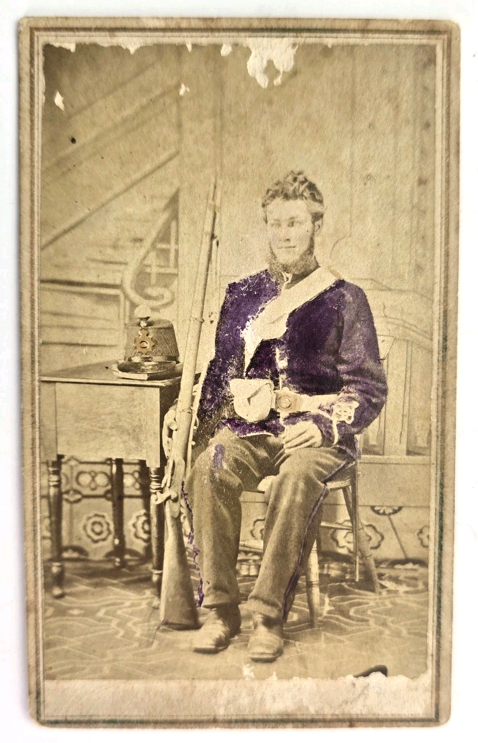 Antique CDV Photo Canadian Soldier Man Military Hat Gun Rifle Hand ...