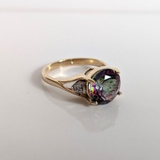 9ct Yellow Gold Topaz Diamond Ring Size N 1/2 Hallmark 375 Solitaire Nov 3.6g
