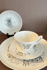 Marcrest 4 Piece Set Dinner Plate, Cup & Saucer, Bowl “Gay Nineties” Pattern