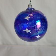 Handblown Glass Blue Twinkle Star Ball Ornament Christmas