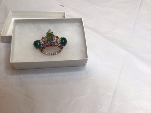 Coro Craft Sterling Cabochon Vermeil Vintage Crown Brooch EUC