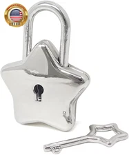 Mini Silver Tone Cute Star Shaped Padlock with Key for Jewelry Box, Purse, Handb
