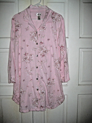 Classic Elements Women's 100% Cotton Long Sleeve Pink Floral Nigth Shirt  Size L