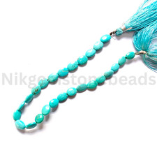 Natural Blue Turquoise Beads, Smooth Plain Oval Cut Gemstone, 7.25-9.00 MM.