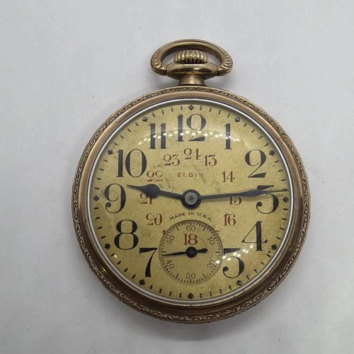 Elgin Great Dial 16 Size Keystone 14K Gold Filled Antique Pocket Watch Runs P22