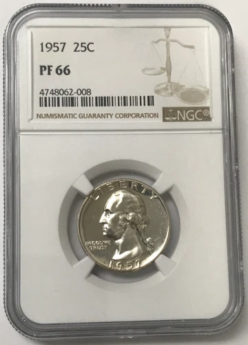 1957 25C Proof Silver Washington Quarter Dollar - NGC PF66