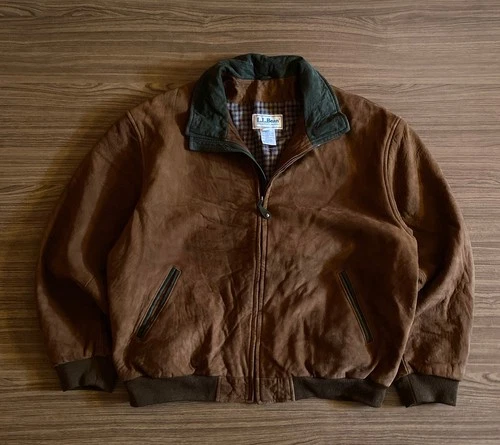 Vintage LL BEAN Leather Suede Bomber Jacket Flannel Lined USA Made image 2